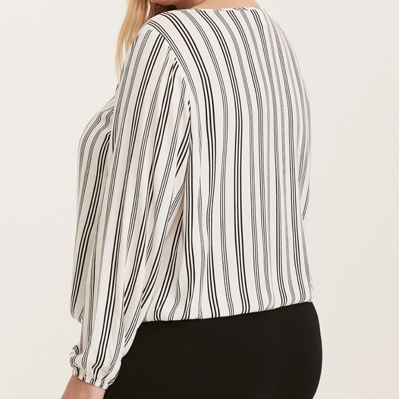 TORRID Black+White Striped Surplice Top [E1] - Picture 2 of 8